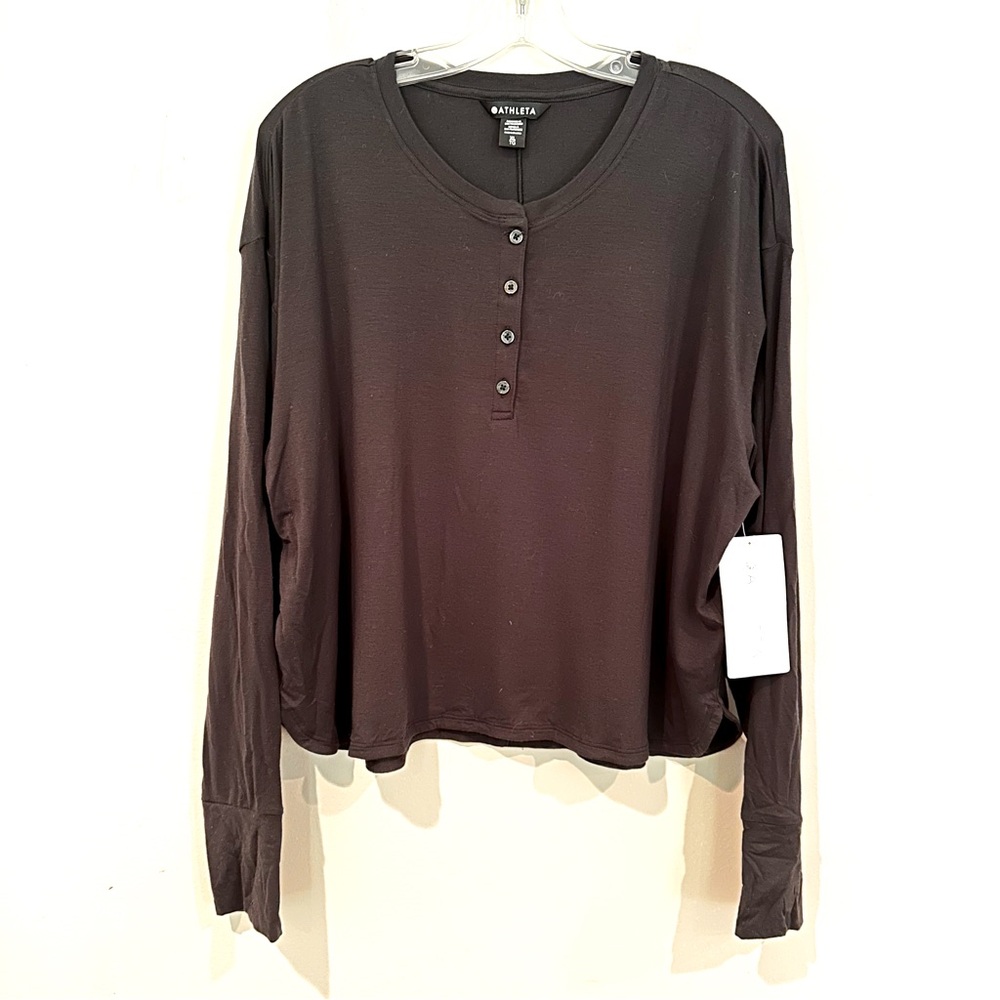 Athleta Canyon Henley Top Lightweight Cropped Women's XL Black Athleisure NWT - Picture 7 of 11